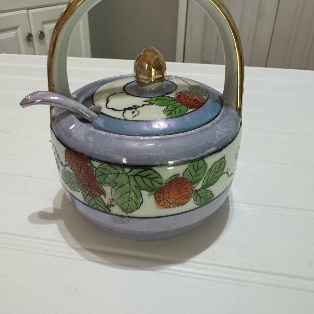 Japanese Luster Ware Jelly Pot with Floral Design